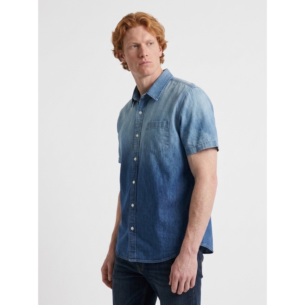 American Rag Mens XXL Blue Ombre Denim Short Sleeve Button Down Shirt Cotton